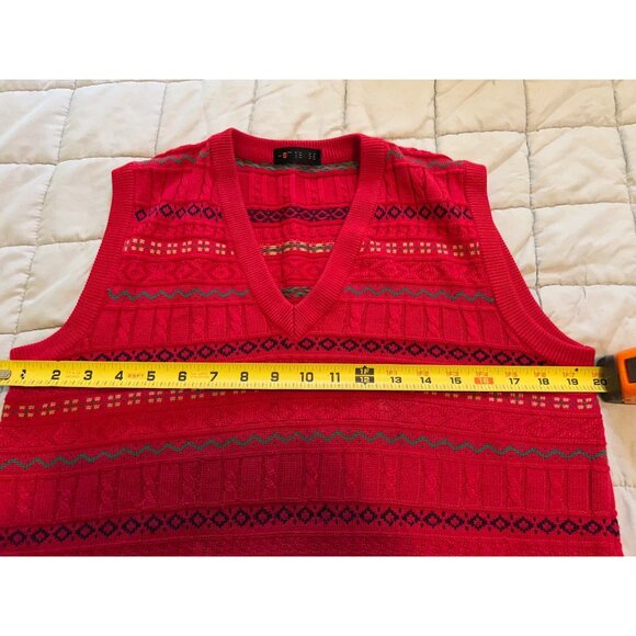 Vintage V-Neck Vest Sweater~Geometric Sleeveless Pullover L - Picture 9 of 11